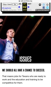 Beto O'Rourke's Now-Deleted Issues Page From His Official Website, Provided by The Wayback Machine.
